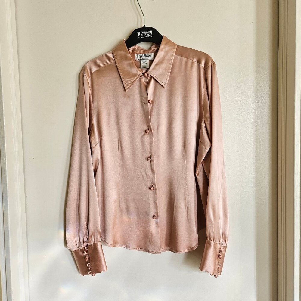 Bob Mackie silk charmeuse dusty pink blouse size 12